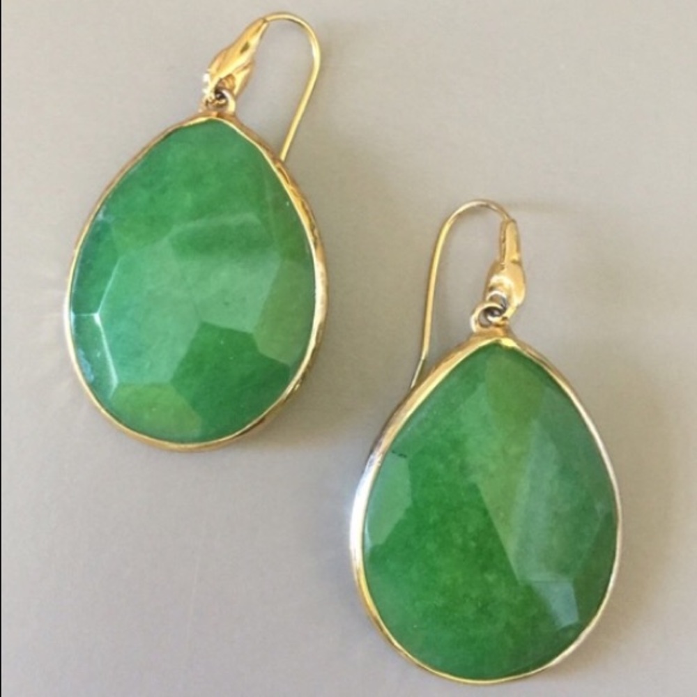 :: Stella & Dot |🍀⚜️Jade Green + Gold Serenity Glass Drop Earrings Retir… - Picture 7 of 7